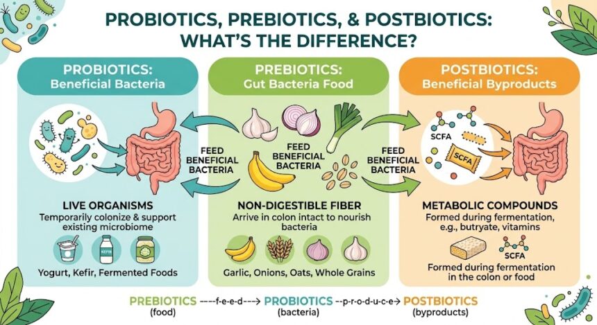 Probiotics vs Prebiotics vs Postbiotics: What's the Difference?